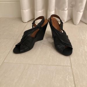 Elizabeth and James Black wedge sandals